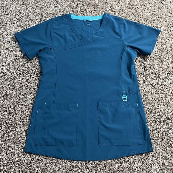 Carhartt Scrub Top Womens Small Blue Force V Neck Medical Utility Pockets Work - Picture 1 of 8